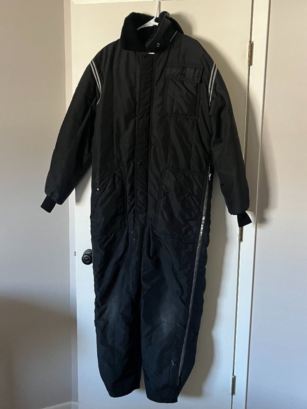 VTG Arctic Cat Snowsuit Men Large 2 Black Snowmobile Suit Zip Leg Belt Winter